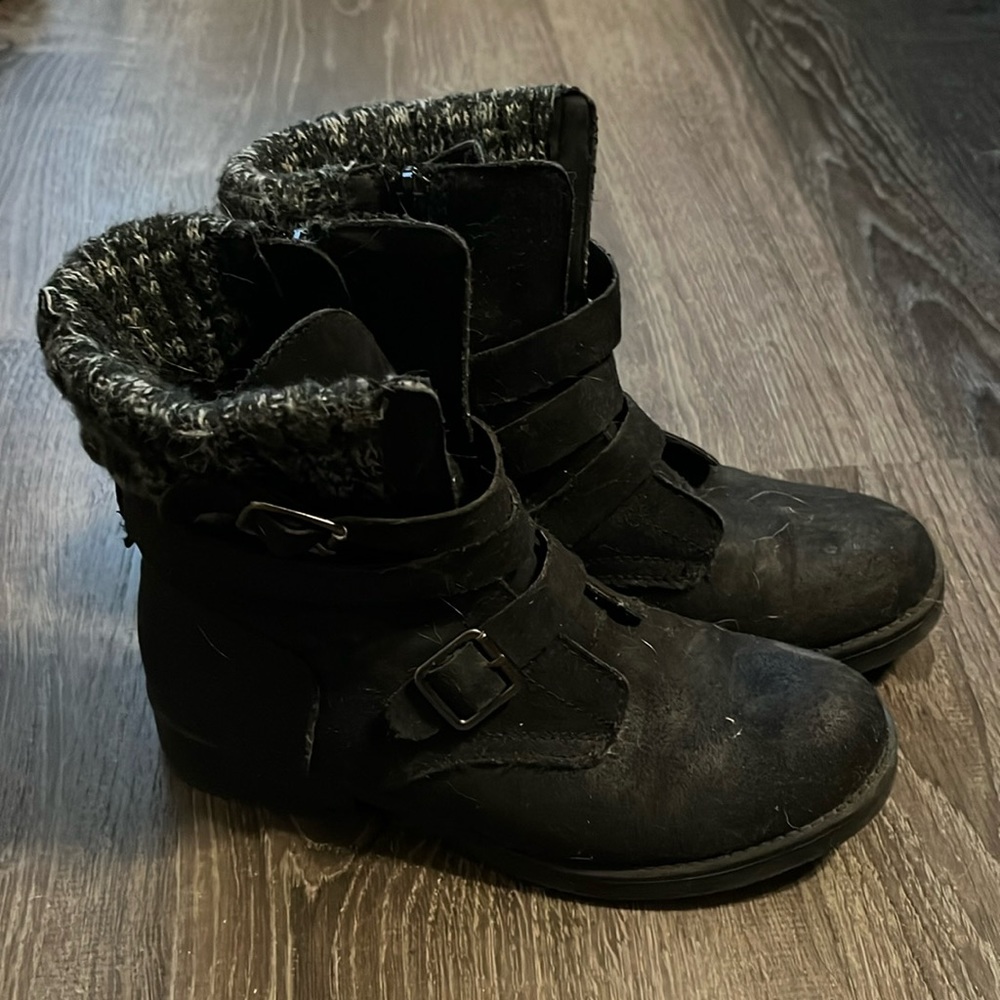 Black Candies boots with zipper and buckles.  Size 8.5